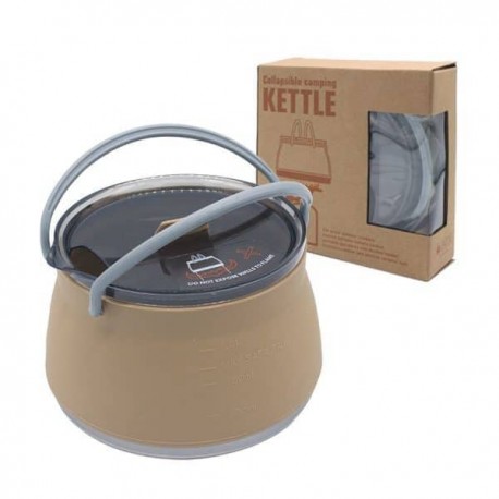 کتری سیلیکونی تاشو مدل Camping Kettle یک لیتر رنگ خاکی