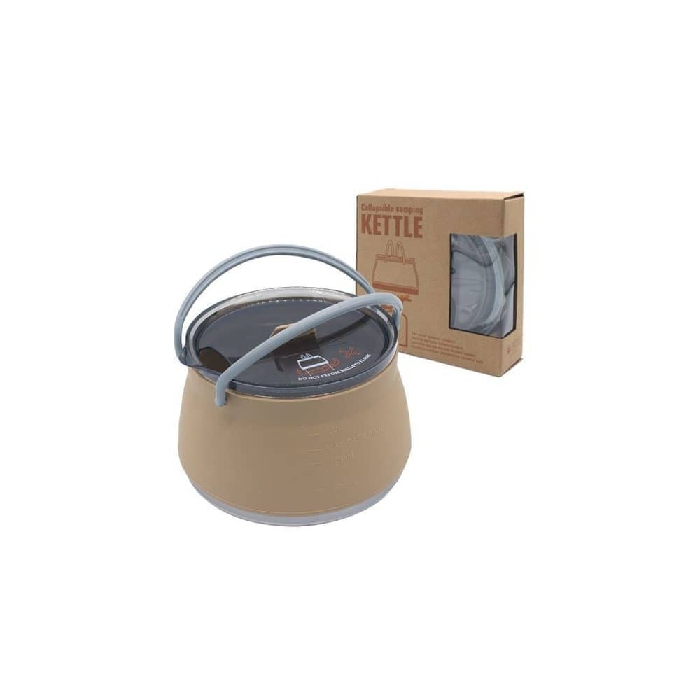 کتری سیلیکونی تاشو مدل Camping Kettle یک لیتر رنگ خاکی