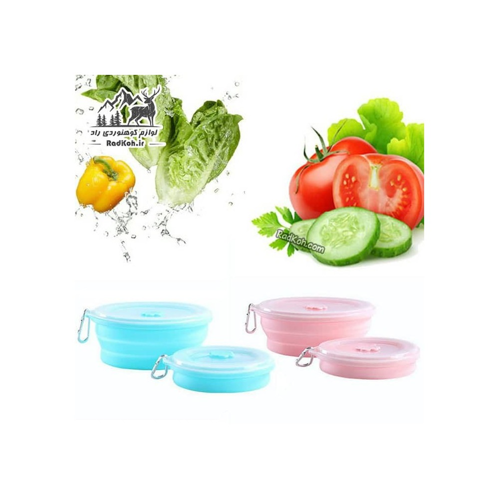 ظرف سیلیکونی 600 میلی لیتر مدل D60 رنگ آبی فیروزه ای، صورتی