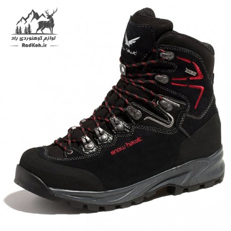 کفش ساق بلند مردانه snowhawk bolghais رنگ مشکی دوخت قرمز