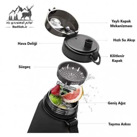 	قمقمه ورزشی ۱ لیتری UZSPACE با طراحی ارگونومیک و درب دکمه‌ دار مناسب برای ورزش