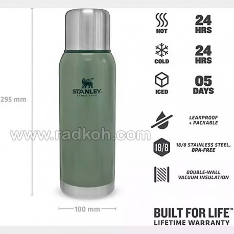 فلاسک بدنه وکیوم 1 لیتری استنلی  مدل stanley Vacuum Bottle 1.0L رنگ سبز