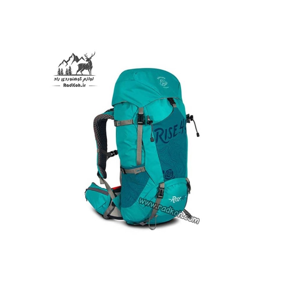 کوله پشتی کوهنوردی 40 لیتری صخره مدل رایز رنگ ابی فیروزه ای