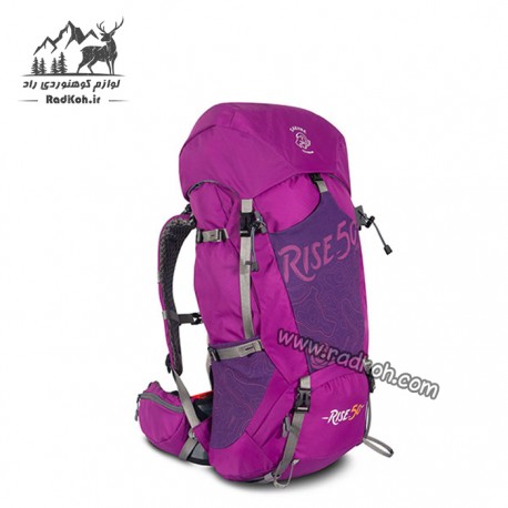 کوله پشتی کوهنوردی زنانه 50 لیتری صخره مدل رایز بنفش