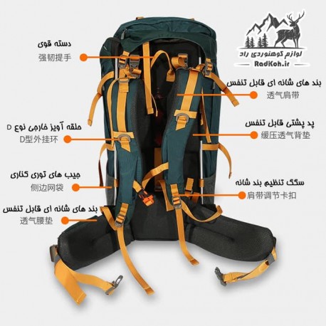 کوله پشتی کوهنوردی 65+10 لیتری هامتو مدل HB202107-1 رنگ سبز کله غازی