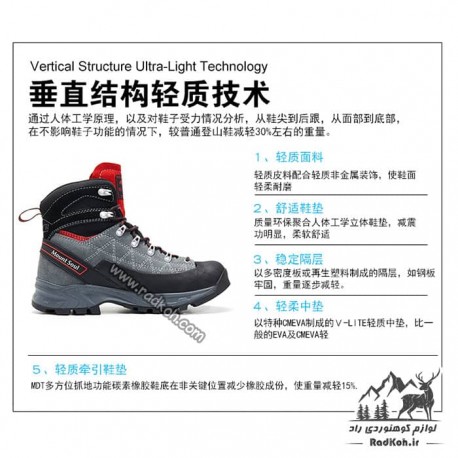 کفش کوهنوردی مردانه و زنانه هاناگال مدل hunagal Sirius رنگ خاکستری/قرمز