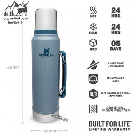 فلاسک یک لیتری کلاسیک استنلی مدل Classic Bottle 1 L رنگ آبی یخی