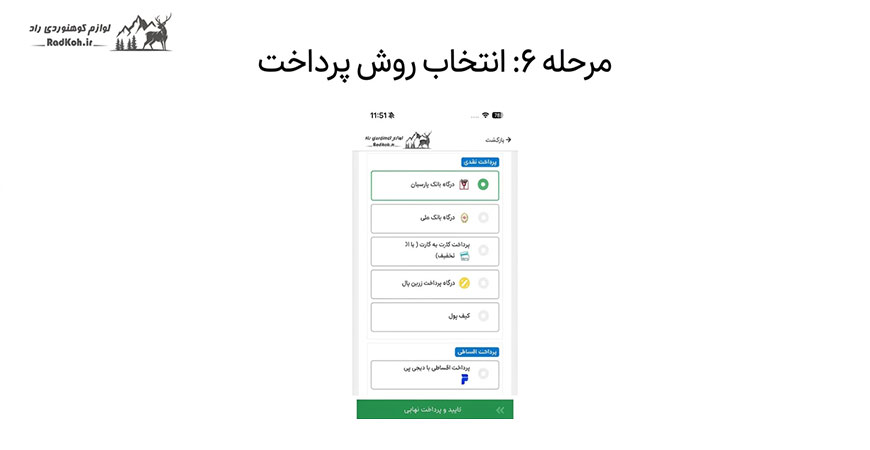 مرحله ششم: انتخاب روش پرداخت
